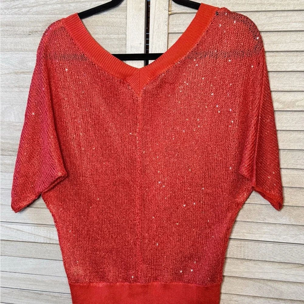 Boston Proper Red Sequin Sparkle Top Small Glam Holiday Party Y2K Luxe Chic